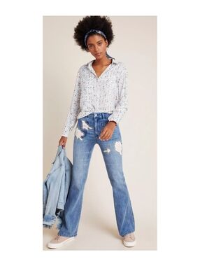 Pilcro by Anthropologie 31 High Rise Trouser Bootcut Flare Rose Patchwork Boho